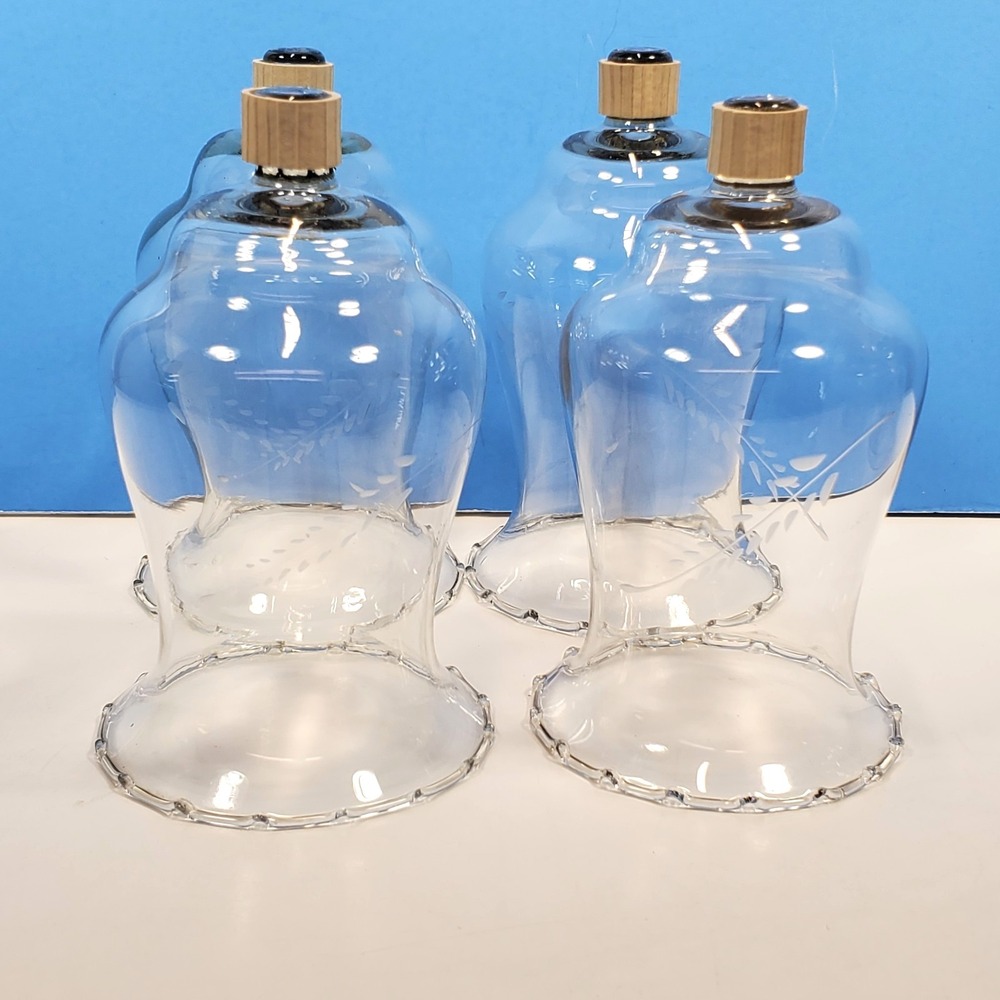 Votive‎ Cups Glass Peg Candles Etched Wheat Set of 4 Home Interiors